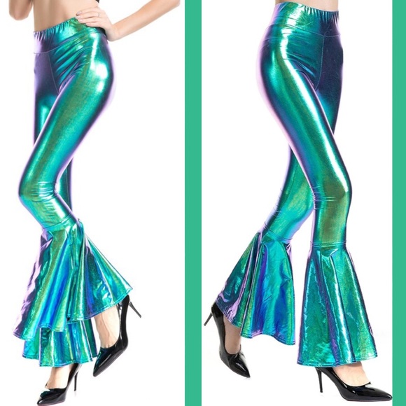 Boutique Pants - Laser Holographic High Waist Flare Leg Rave